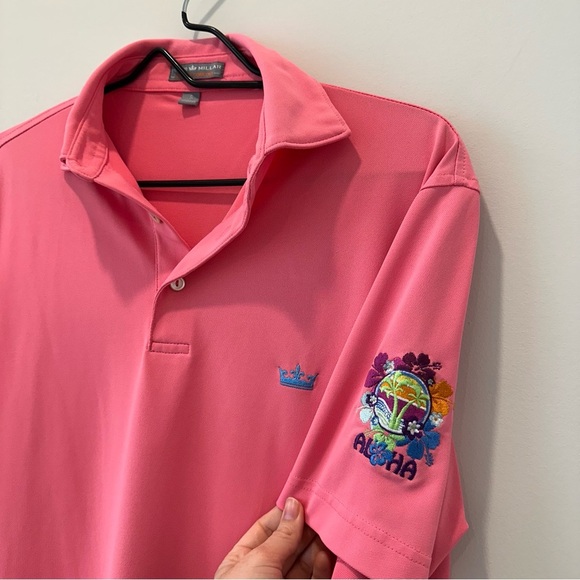 Peter Millar Pink Mens Golf Polo Hawaiian Shirt Floral Tiki Summer Comfort Small - Picture 2 of 9